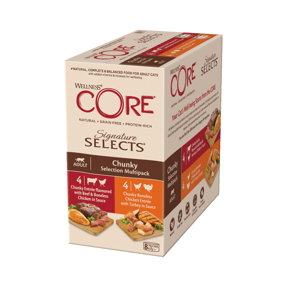 ويلنس كور سيجنتشر طعام رطب للقطط البالغة بنكهة الدجاج والديك الرومي مع الدجاج واللحم البقري في الصوص 79*8غ